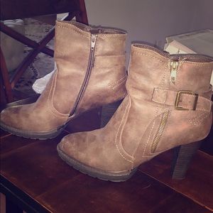 Faux cowhide ankle booties